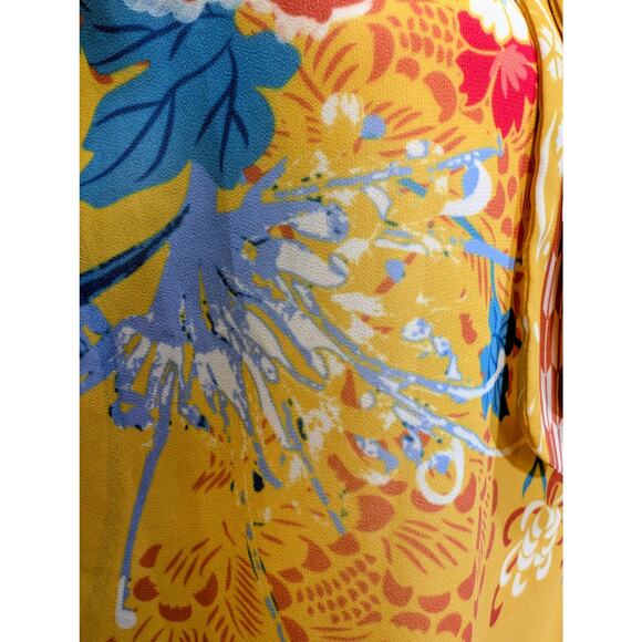 Flying Tomato Mustard Floral Print Tie Neck Blouse Size S - Picture 3 of 8